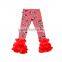 Giggle moon latest design fall and winter Cartoon printing children pants girls cotton triple ruffle pants wholesale