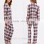 Anly apparel latest design tartan flannel frenulum pocket button long suits
