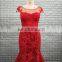 Latest Design Formal Cap Sleeve Appliques Mermaid Patterns Red Evening Gown