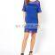 CHEFON Sheer detail royal blue short dress