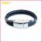 Custom Men's Black Braided Stainless Steel Genuine Leather Bracelet