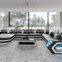 European style luxury led light grey leather sofa, modern living room furniture leather sectional sofa set designs