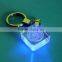 3D laser square crystal keychain, crystal key ring with led light for promotion