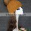 Design Warm Winter Wool Blend Knitted Women Hats And Caps With Matching Color Real Raccoon Fur Pom Pom Beanie Hat
