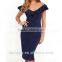 2016 Latest Ruffle Navy Blue Bodycon Midi Dress Designs                        
                                                Quality Choice