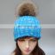 New product colorful knit hats wholesale fancy raccoon fur ball women floppy hat