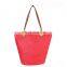 White Button Design Handle Simple Straw Beach Bag