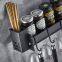 Multifunctional kitchen shelf wall hanging aluminum seasoning material storage shelf black