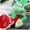 promotional plush green frog valentine toy with heart pillow
