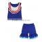 Royal blue clothing outfit for baby girl ashion kids clothes blank ruffle sleeve shirt and shorts 4th of July children clothing