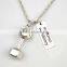 Antique Silver Plated Sports Rectangular STRONG not skinny Charms With Bead Gym Necklace