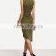 Guangzhou Wholesale Clothing OEM Army Green Sleeveless Knot Asymmetrical Dress