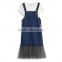 Now model summer patchwork one piece dress designs teenage girls midi denim jean overalls with gauze