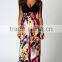 2016 NEW Fashion print floral dress deep V-neck sleeveless maxi dress