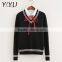 OEM service women white stripes v-neck school uniform cable knit sweater