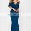 Chic Style Blue Strappy Frill Fishtail Long Maxi Dress