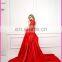 XLRS005 Red High Neck Full Lace See Through Skirt Detachable Satin Skirt Mermaid Evening Dress
