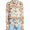 High Quality Latest Butterfly Printed Shirt Semi-Sheer Silk Blouse Women