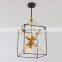 Simple Unique Square Metal Cage Small Farmhouse Hanging Pendant Light Lamp