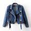 2025 spring new design sense high-waisted zipper long-sleeved denim coat women's short loose top motorcycle jacket