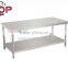 linear industrial work table with under shelf