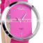 Transparent Pink Leather Band Quartz Lady Women's Bracelet Wrist Watch For Girls
