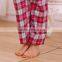 New Coming Casual O-neck Women Pajamas With Long Sleeves Patchwork Plaid Pajamas Sets Cotton 100% 3 Pcs Set