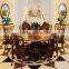 Exquisite French Classic Wood Veneer Marquetry Inlay Dining Table for Six People with Floral Upholstery Armchair Set BF12-03274c