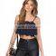 Ladies Red Sexy Lace and Chiffon Spaghetti Straps Cami Top