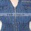 Wholesale New Arrival Fashionable Blue Denim Sleeveless A-Line Zip Front Woman Dress