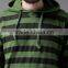 Green Black Striped Hooded Sweatshirt Custom Wholesale Long Sleeves Kangaroo Pocket Ribbed Hem Sweater 60% Cotton 40% Polyester