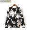 Pullover Sweatshirt With Contrast Flowers Pattern Printing for Women
