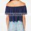2017 wholesale womens custom off shoulder ruffle top solid color