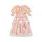 Girl Dresses Off-shoulder ruffled floral spark Embroidery lace long Sleeve Children Girl Dress Wholesale Children cutest