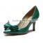 Pointed Toe Women Heels! Genuine Leather Bow Pump Shoes Woman Heels! Stiletto Heels Lady Shoes