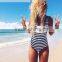 High Cut Stripe One Piece Swimsuit Sexy Girl
