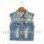 2015 ss new fashion punk style denim vest with hole and beadings,china supplier