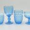 press glass Wine goblet,Hiball,DOF, sundae cup in Seablue color with Knit embossed patern