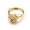 Fancy Women Wedding Band Stainless Steel Dubai Gold Ring with Crystal Flower Jewelry