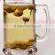 Customized printing glass water cup with handle
