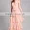 wedding party Pink dressing gown 100% polyester Deep V Neck racerback Ruffle Tiered Gown bridemaid dresses