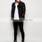 2016 Men's Black Cool Denim Jacket With Faux Leather Sleeves