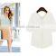New design 2 colors choice V neck short sleeve Plus size women chiffon fabric shirt