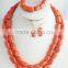 China factory direct sale!!! 2 rows red coral jewelry set with necklace earrings and bracelet