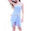 Slim Light Blue Shoulder Cut Out Dresses for Summer Contained Belt