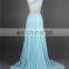 100% Real Picture Light Blue Evening Dress With One Straps Beaded Rhinestones Chiffon Evening Gown Prom Dresses Free Shipping