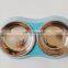 100% Melamine Double Pet Bowl Stainless Steel Pet Dog Double Food Bowl