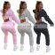 Autumn and winter plus size women's sweater solid color two-piece suit plus velvet thickening leisure sports suit
