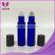 Aromatherapy Glass Roll on Bottles, cobalt blue Frosted Glass with black cap and plastic Roller Ball