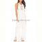 Garment Factory Lady Long Romper Cut Out Backless Halter White Lace Jumpsuits